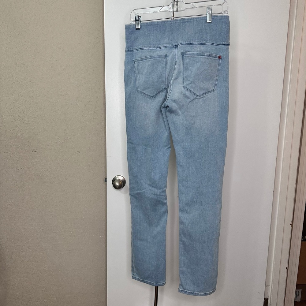Spanx The Signature Straight Jeans Light Wash Blue Side Zip High Waist Denim 10 - Picture 2 of 9